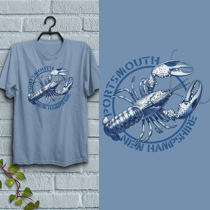 Portsmouth New Hampshire Blauwe Kreeft Volwassen T-Shirt S-2X voor wholesale door RetroPlanet