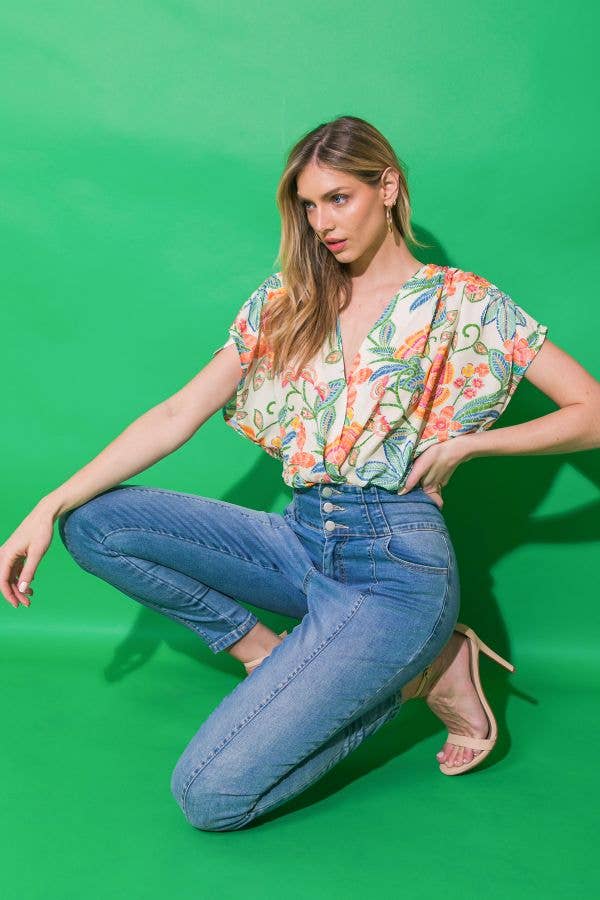 IVORY A printed woven bodysuit - IT12309 for wholesale on Faire4