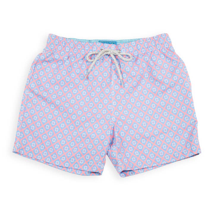 Let's Get This Thread - Wholesale Swim Shorts - Kids - Kid's Diamond Pattern Mesh Swim Trunk - Coral