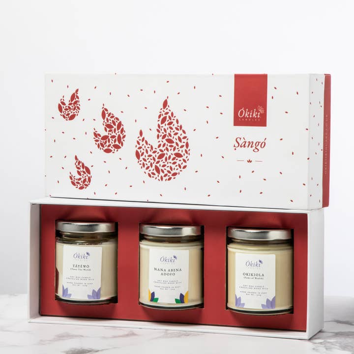 Sángó Candle Presentuppsättning för wholesale av Okiki Skincare