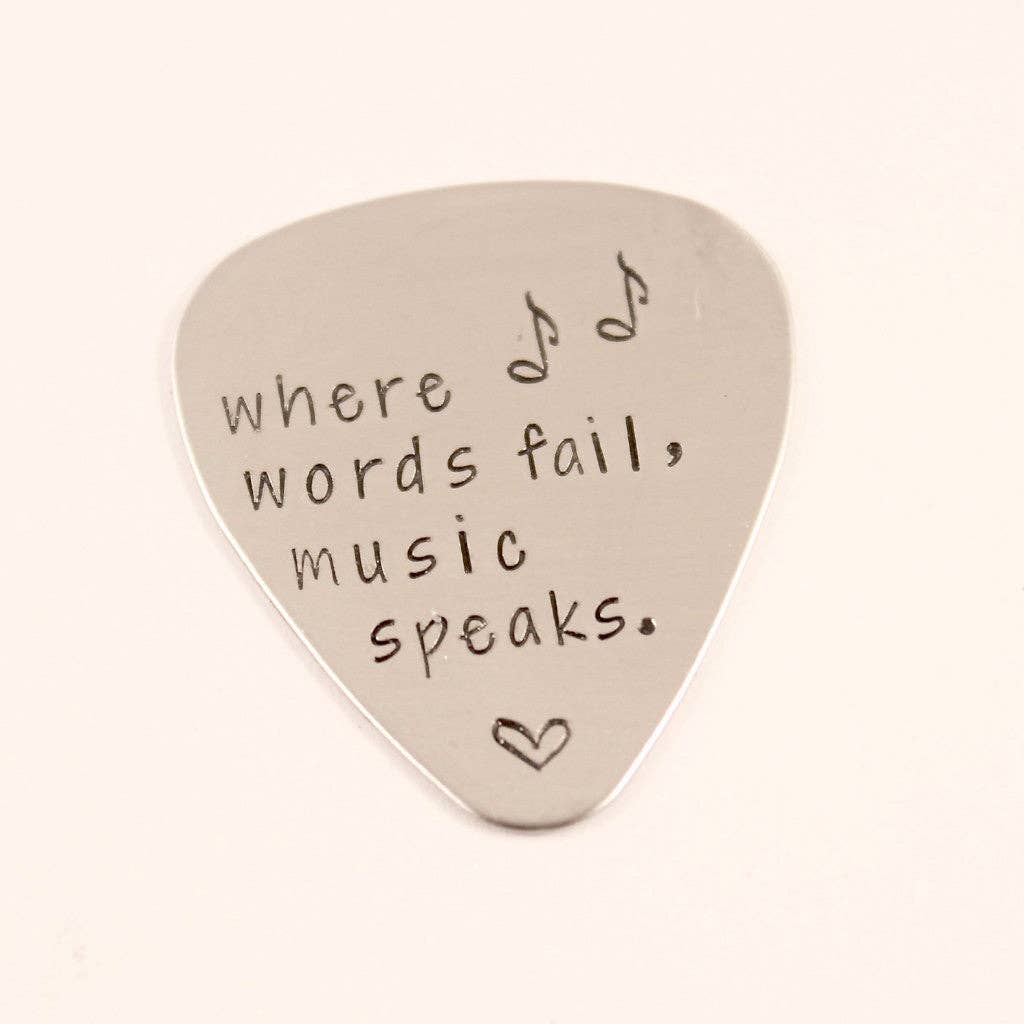 Completely Hammered - Wholesale Music Accessory - "Where words fail, music speaks" Guitar Pick - Available in stainless steel, brass, and copper
