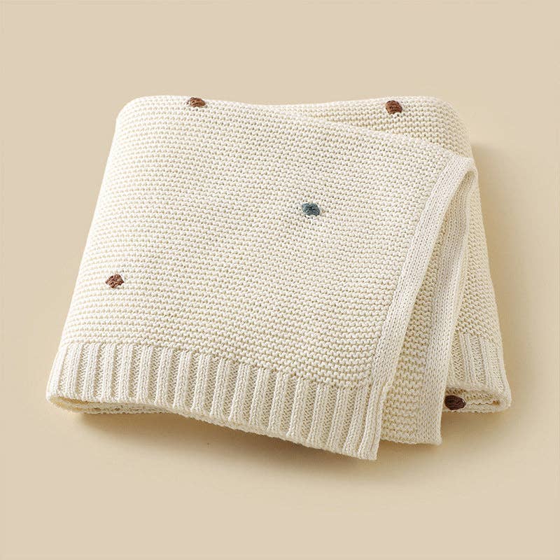 MyKids-USA® - Wholesale Bedding Blanket - Kids & Baby - Knitted Solid Color Baby Blanket With Hand-Embroidered Pom Poms2