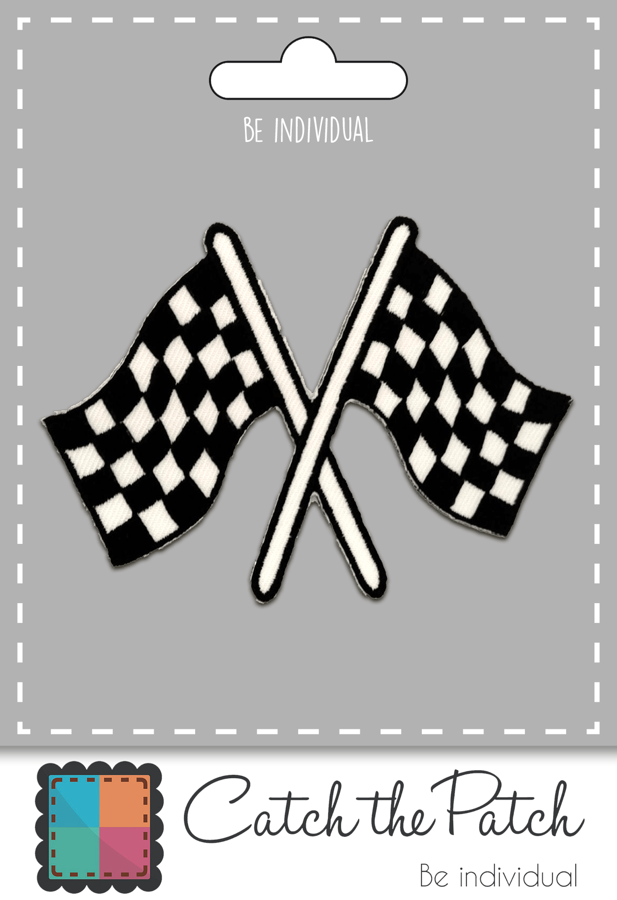 white Iron-on patch - chequered flag for wholesale on Faire1