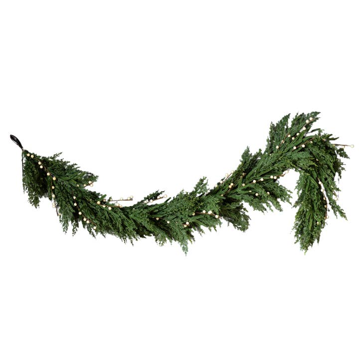 Luxe B Co - Vendita all'ingrosso Bandierine/Ghirlande - Ghirlanda Real Touch di Cipresso di Norfolk con Bacche di Prugna Bianca - 6 Piedi6