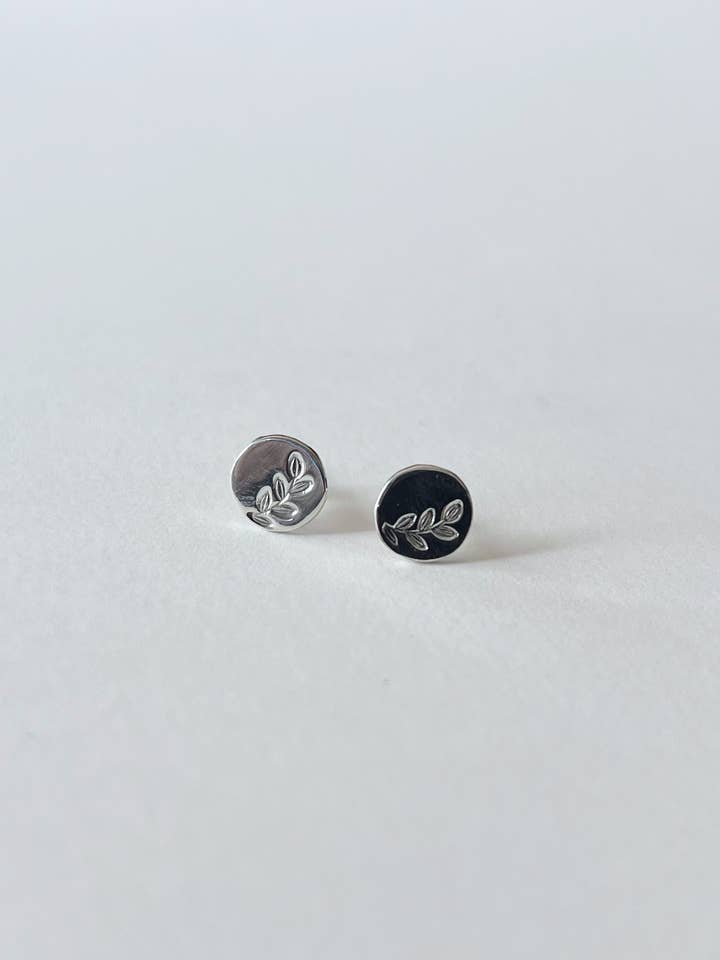 Hand-Stamped Leaf Stud Earrings for wholesale by Free & Fleeting