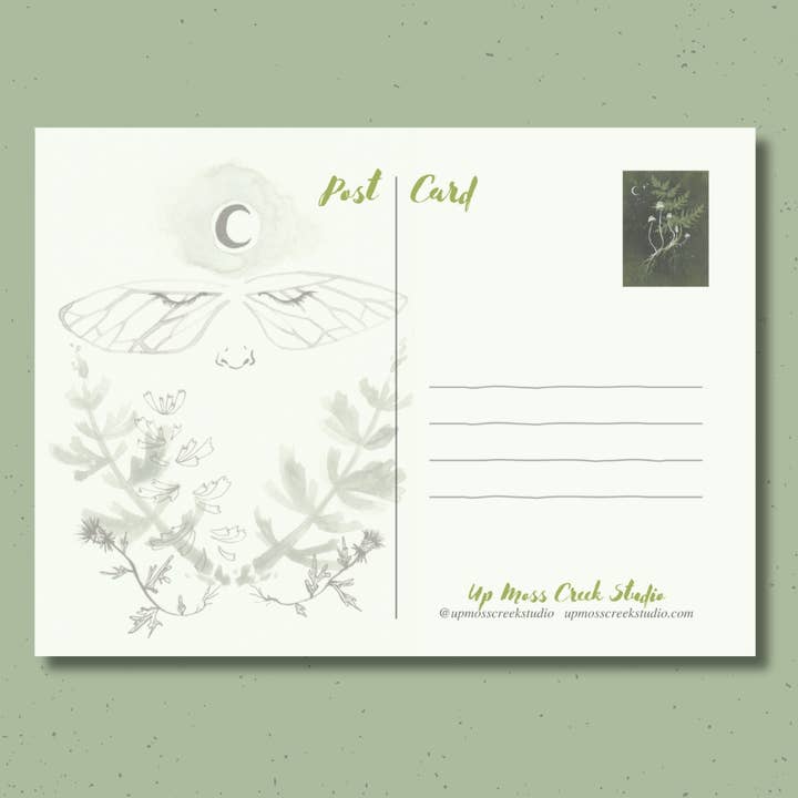Up Moss Creek Studio - Wholesale Postcard - Luna Moth Postcard 3