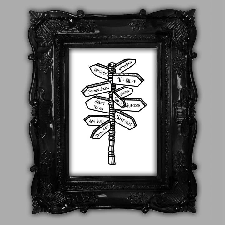 Fellowship Fantasy Signpost Art Print for wholesale by Skaro Crafts