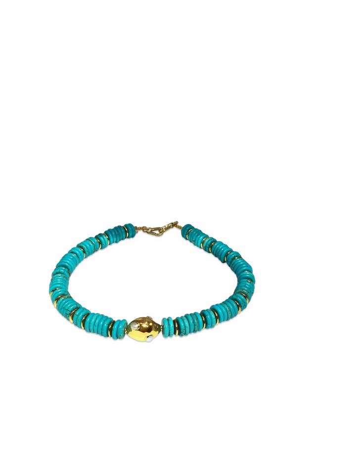 Aqua Turquoise Heshi beads with 18K Gold Plated gold for wholesale by CAROLINA WONG