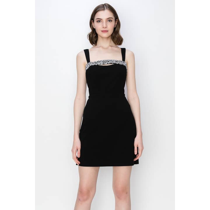 INA - Wholesale Dress - Women's - Crystal Embellished Front Cutout Detail Mini Dress
