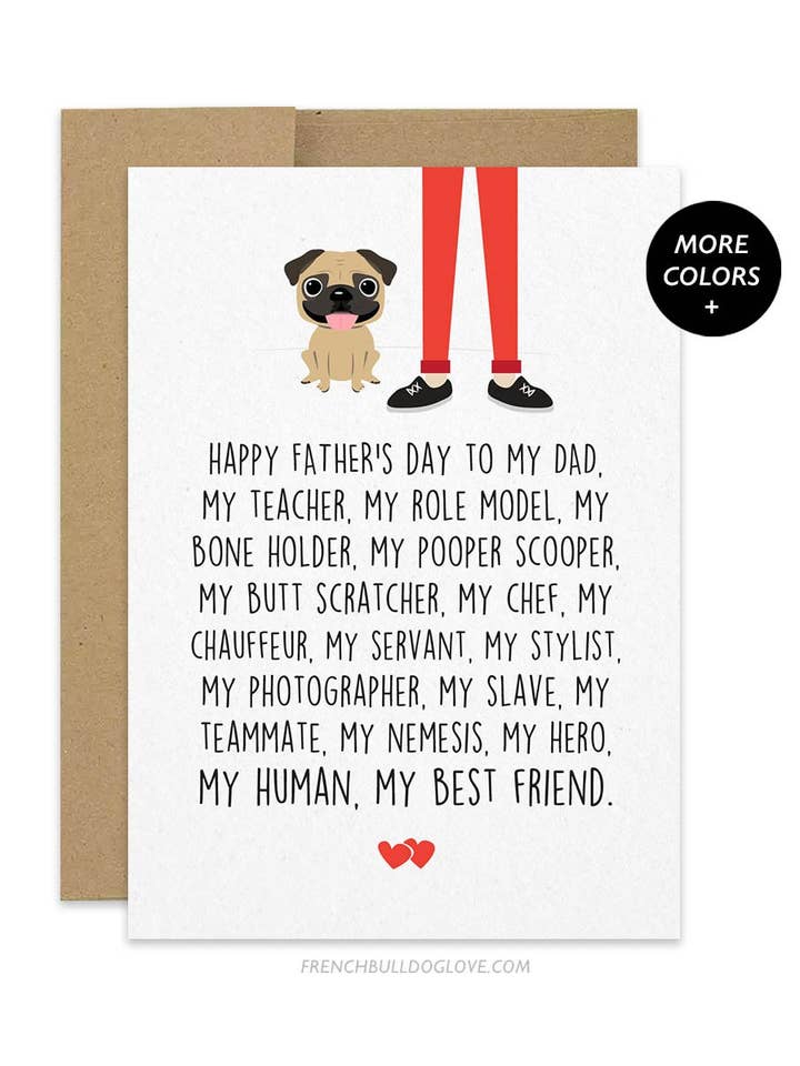 Dad Servant - Pug Father's Day Card for wholesale by French Bulldog Love