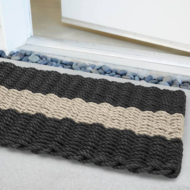 Wicked Good Doormats - Wholesale Door Mat - Lobster Rope Outdoor Doormat: Black with Sand Stripe