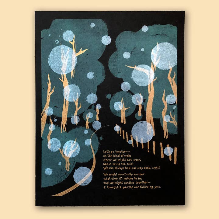Walking poem print for wholesale by Anxious Microbe