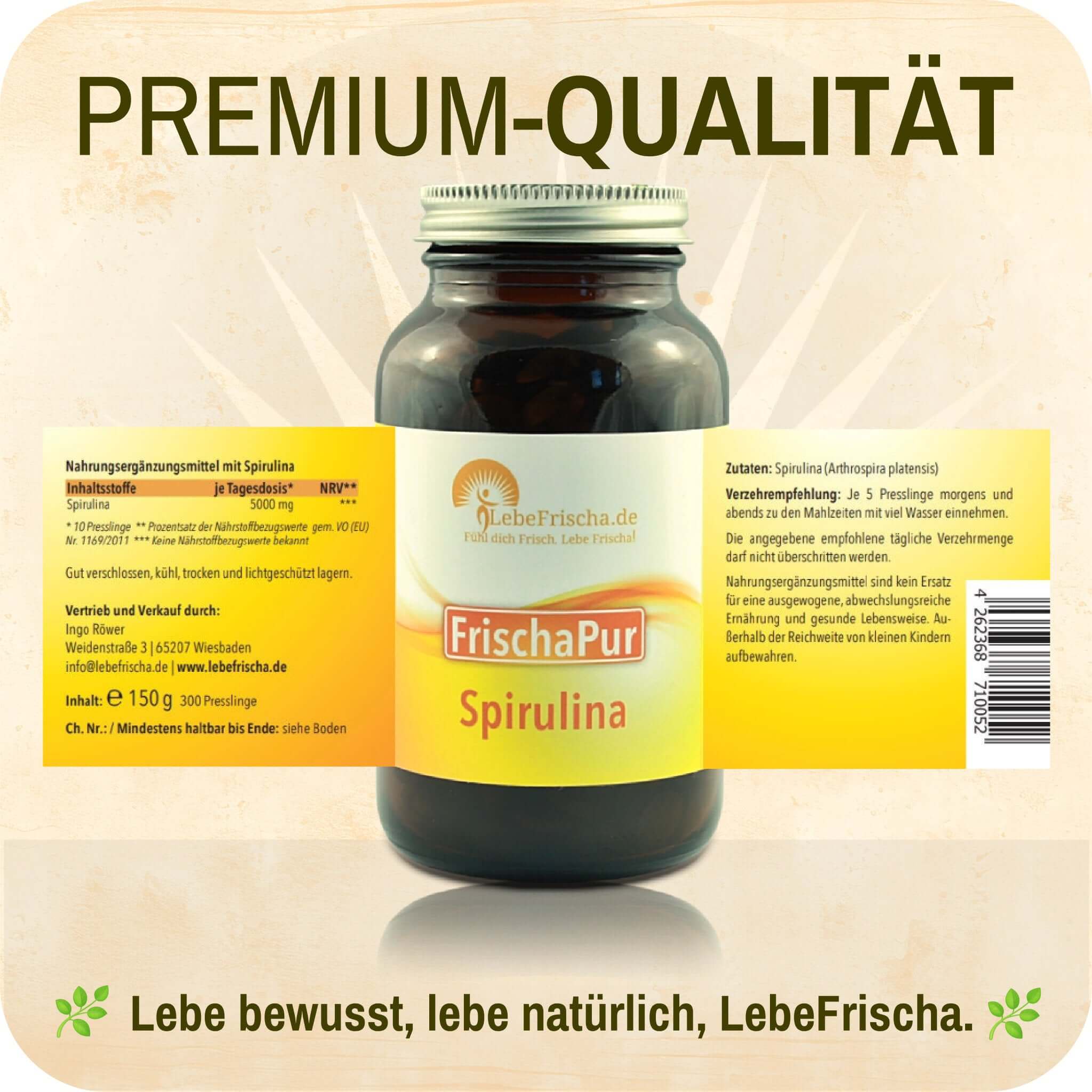 LebeFrischa – Großhandel Nahrungsergänzungsmittel/Vitamin zum Einnehmen – LebeFrischa Spirulina – Natürliche Mikroalge mit hohem Nährstoffgehalt 300 Tabletten2