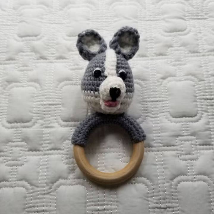 D & C TOYS - Wholesale Handheld Rattle - Baby - Grey Dog Hand Crochet Baby Rattle Toy