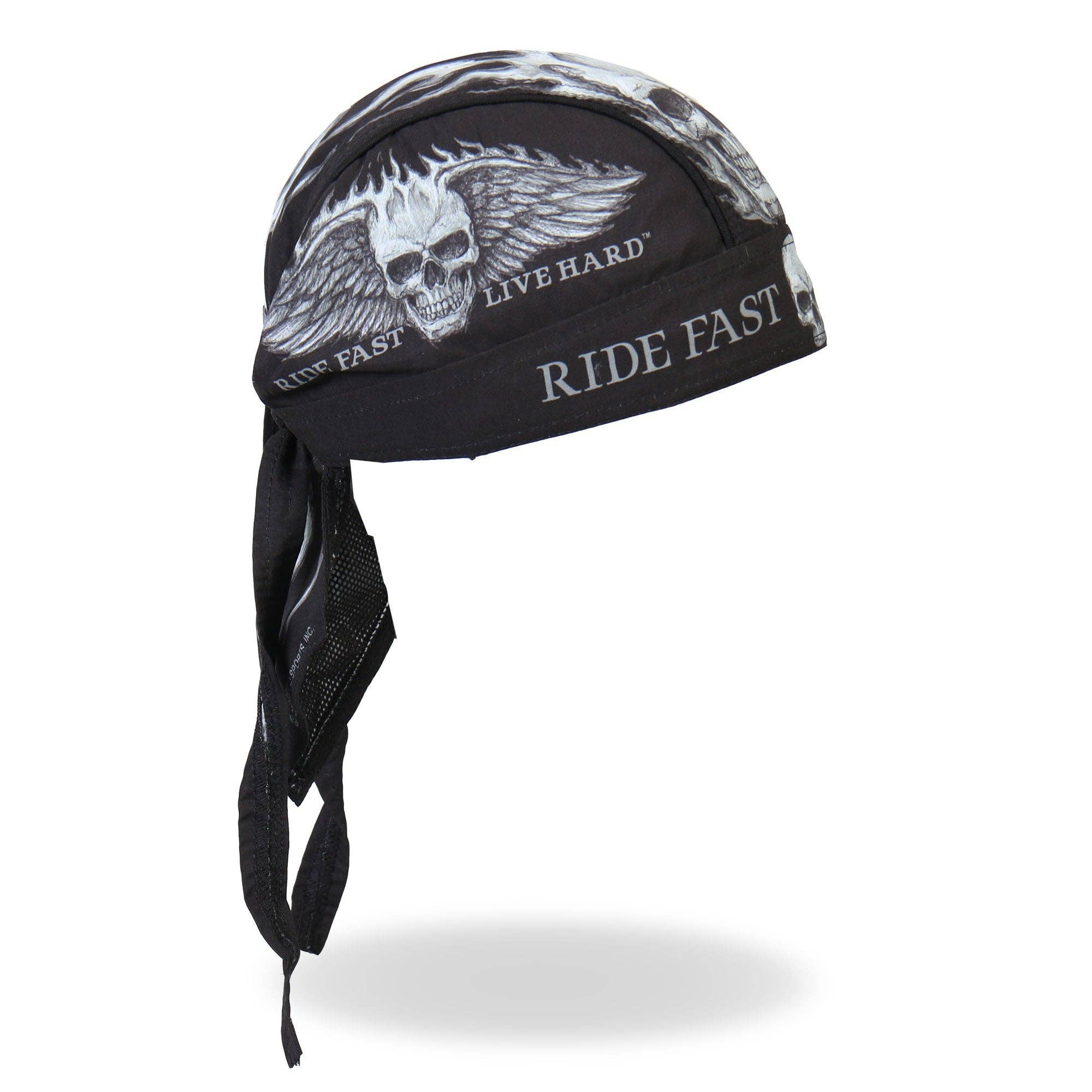 BLACK Hot Leathers Ride Fast, Live Hard Lightweight Headwrap HWH1062 for wholesale on Faire3