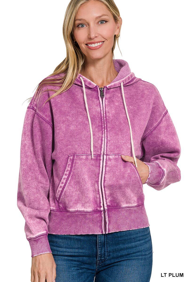 42POPS - Wholesale Hoodie - Women's - .._ SI-25313 Acid Wash Fleece Cropped Zip Up Hoodie11