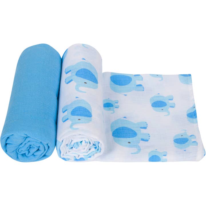 Miracle Blanket- The #1 Pediatrician-recommended Swaddle – wholesale Swaddle – Baby – Blue Elephant Swaddle - Pack of 2
