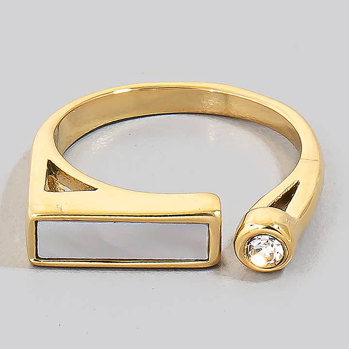 Shell Inlay And Stud Open Band Ring for wholesale by The Looks by Fame Accessories