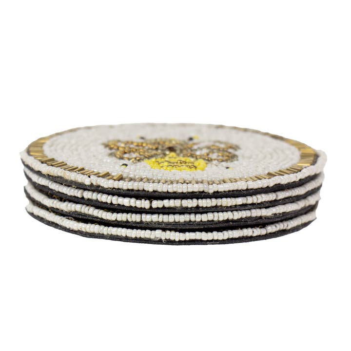 Global Crafts - Wholesale Coasters - Busy Bees Glass Beaded Coasters, Set of 43