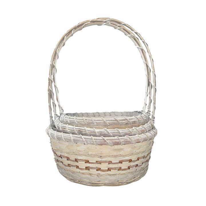 Oval White Wash Rattan Baskets for wholesale by Thompson Wholesale