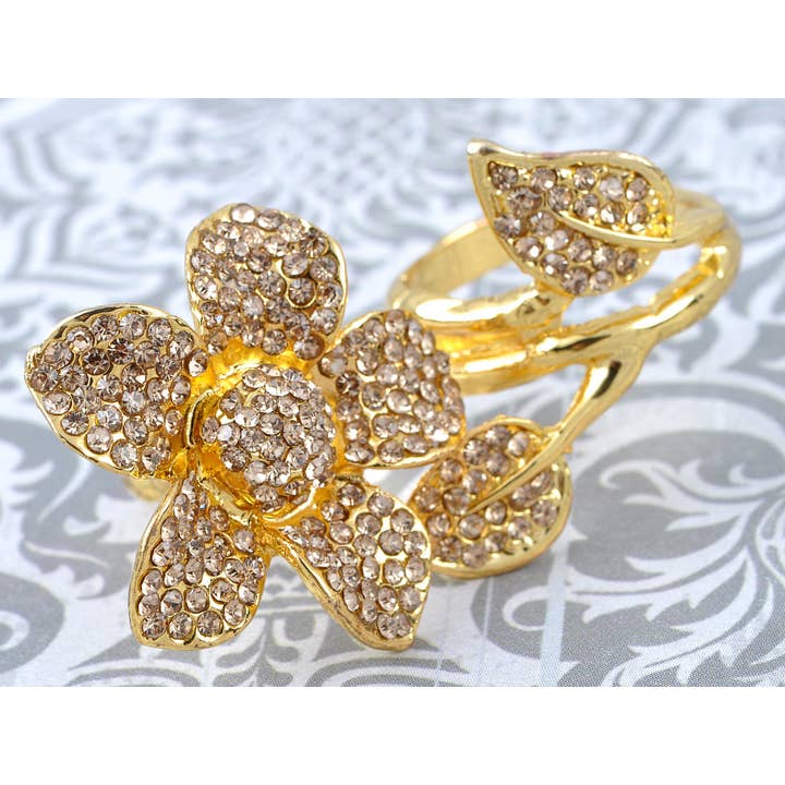 AK Brand - Wholesale Multi-Stone Ring - Two Fingers Daisy Topaz Smokey Light Flower Ring1