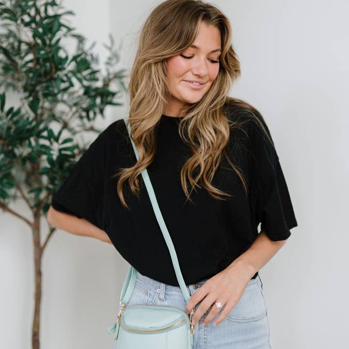 The Classy Cloth WS - Wholesale Crossbody Bag - Women's - Corinne Crossbody Bag - Sea Glass - Mint Black Brown Geo RTS6