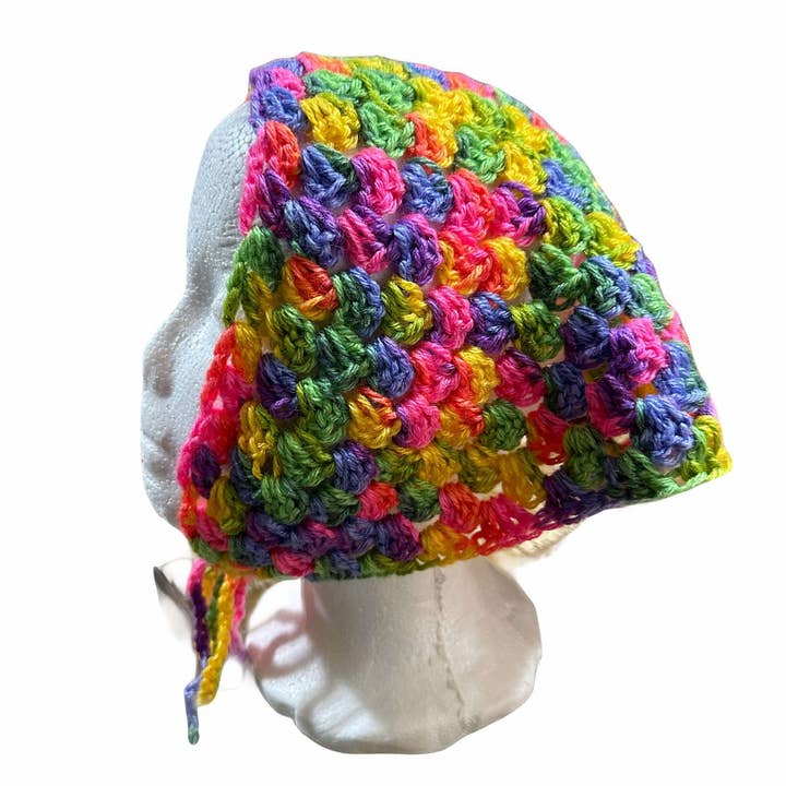 Yarniviourous Rex – Bandana - Unissexo por atacado – Bandana Bubble Gum Rainbow Granny Stitch