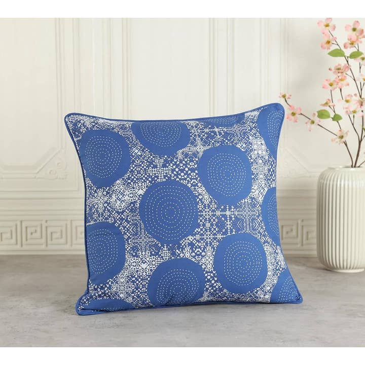 Beryl indigo 20 x 20 Cotton Poplin Cushion Cover for wholesale by India Circus