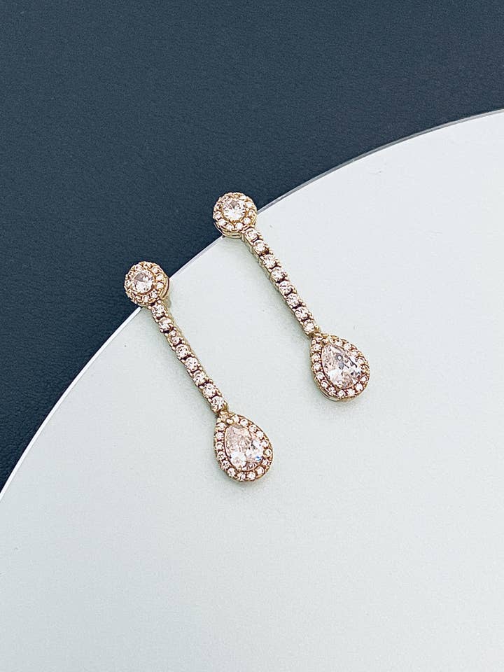 ALEXANDRA - Multi-Shaped Delicate Teardrop Crystal Drop Earrings In 14k Gold for wholesale by JohnnyB Jewelry