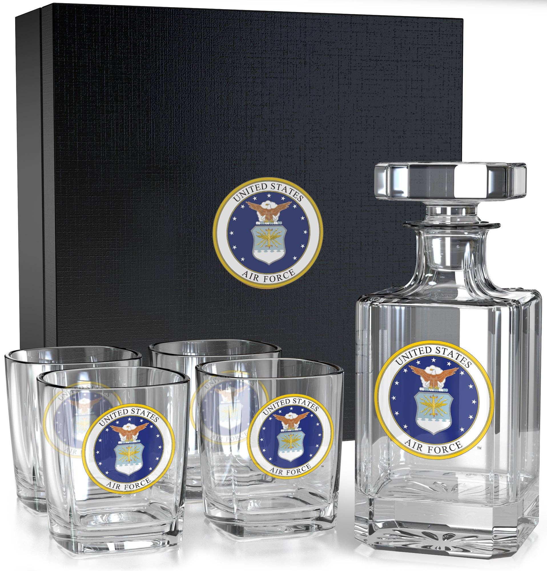 Old Southern Brass - Vente Carafe - Coffret cadeau U.S. Air Force - Carafe et 4 verres à whisky, 5 pièces1