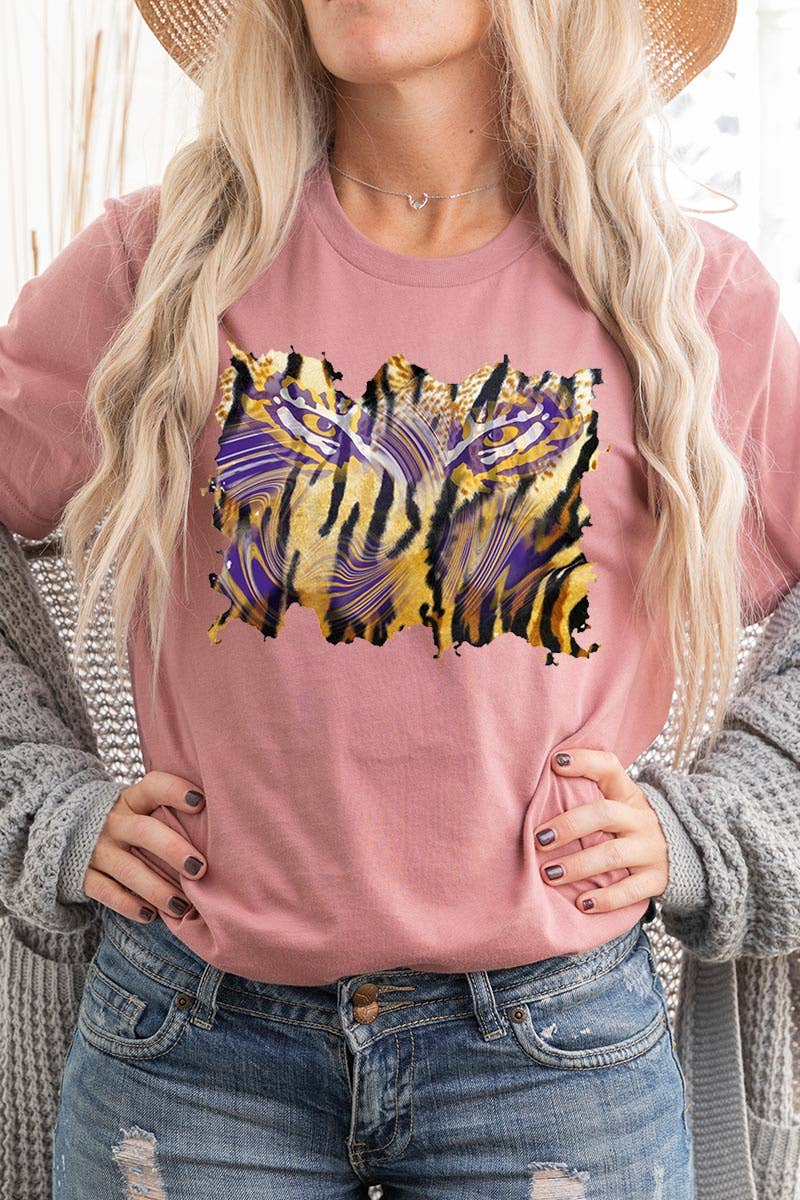 COLORBEAR - Wholesale Screen Printed T-Shirt - Women's - TIGER,LSU,FOOTBALL UNISEX SHORT SLEEVE,GRAPHIC TEE,GRAPHIC17