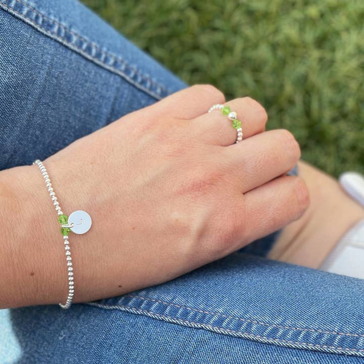 Initial & Birthstone Bracelet, August birthstone bracelet, birthday gift for her, August birthday gift, Peridot bracelet, August birthstone for wholesale by LHG Designs