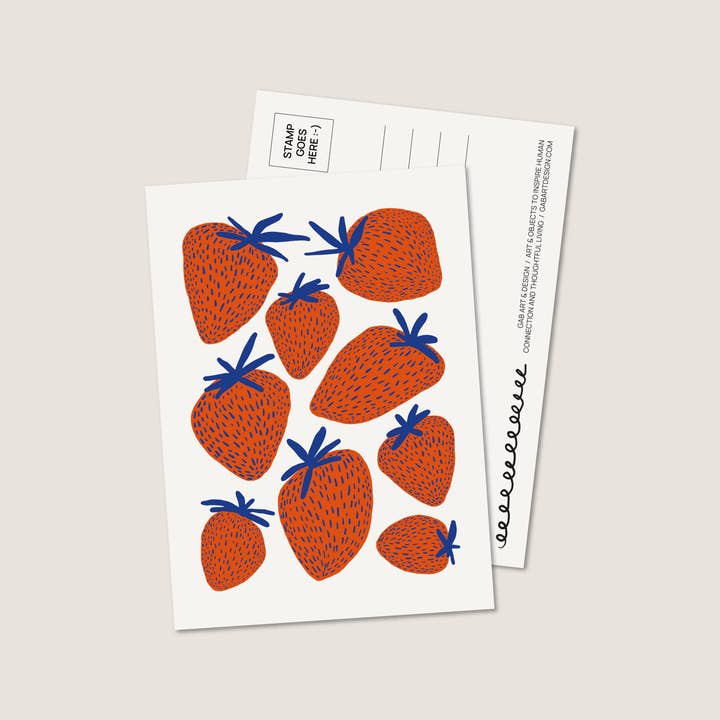 strawberry postcard print for wholesale by Gab Art & Design
