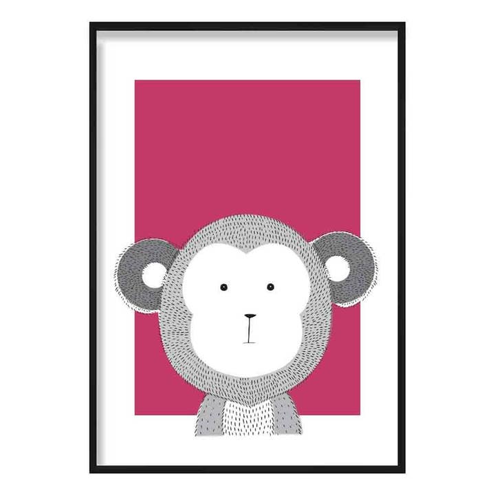 Poster rose vif style croquis de singe pour la vente par Artze Wall Art