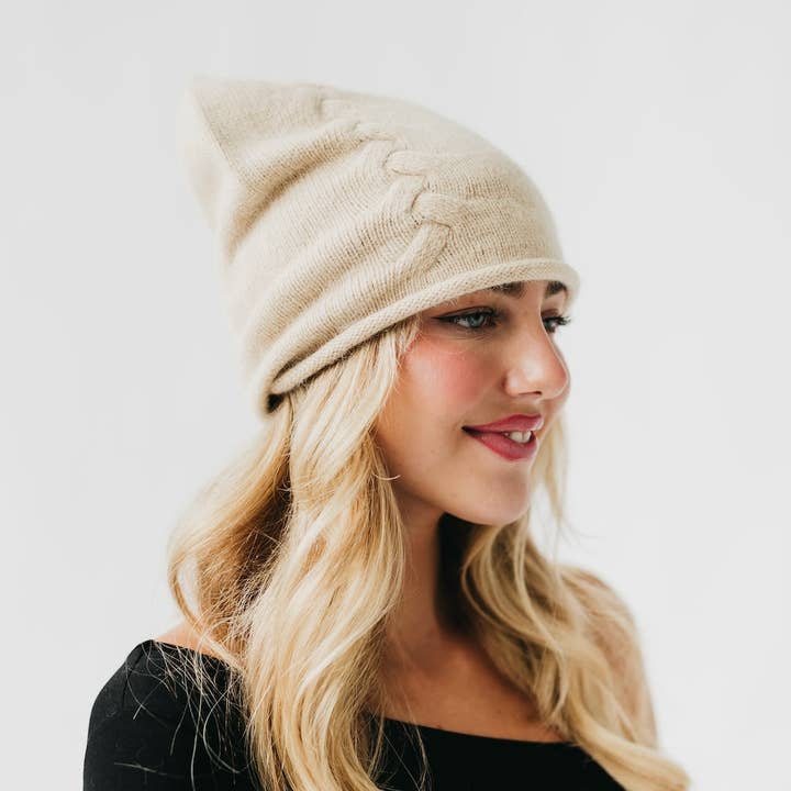 Pretty Simple - Wholesale Beanie - Women's - Cable Rolled Edge Cashmere Beanie5