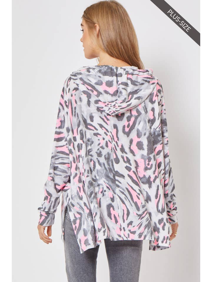 HEATHER GREY PINK PLUS SIZE Leopard Print Hoodie for wholesale on Faire