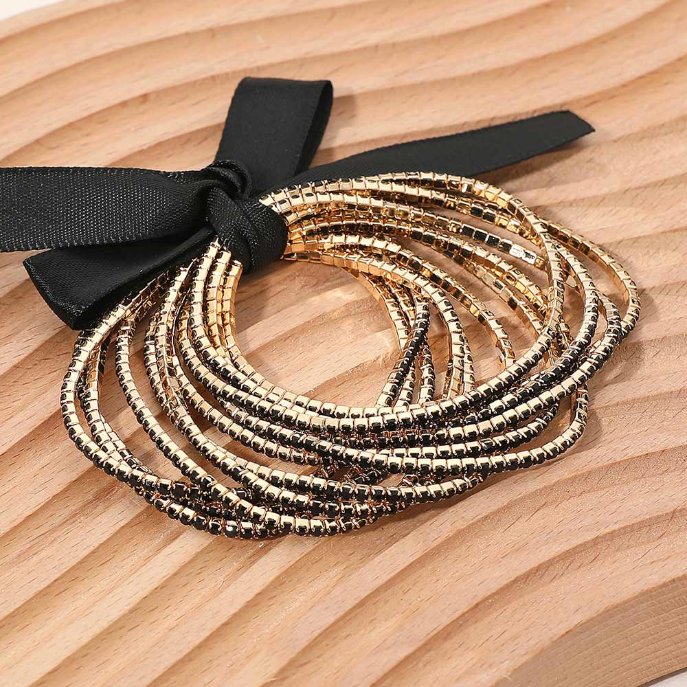 Sensibling Corp. – Großhandel Schmucksets – 12 Stück - Band Schlank Strass Stretch Mehrschichtiges Armband3