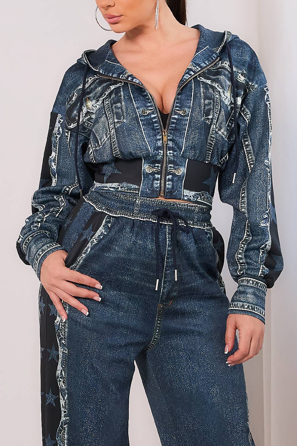 ÍNDIGO OSCURO BJ2142_Solo chaqueta con capucha y cremallera con efecto vaquero de venta al por mayor en Faire1