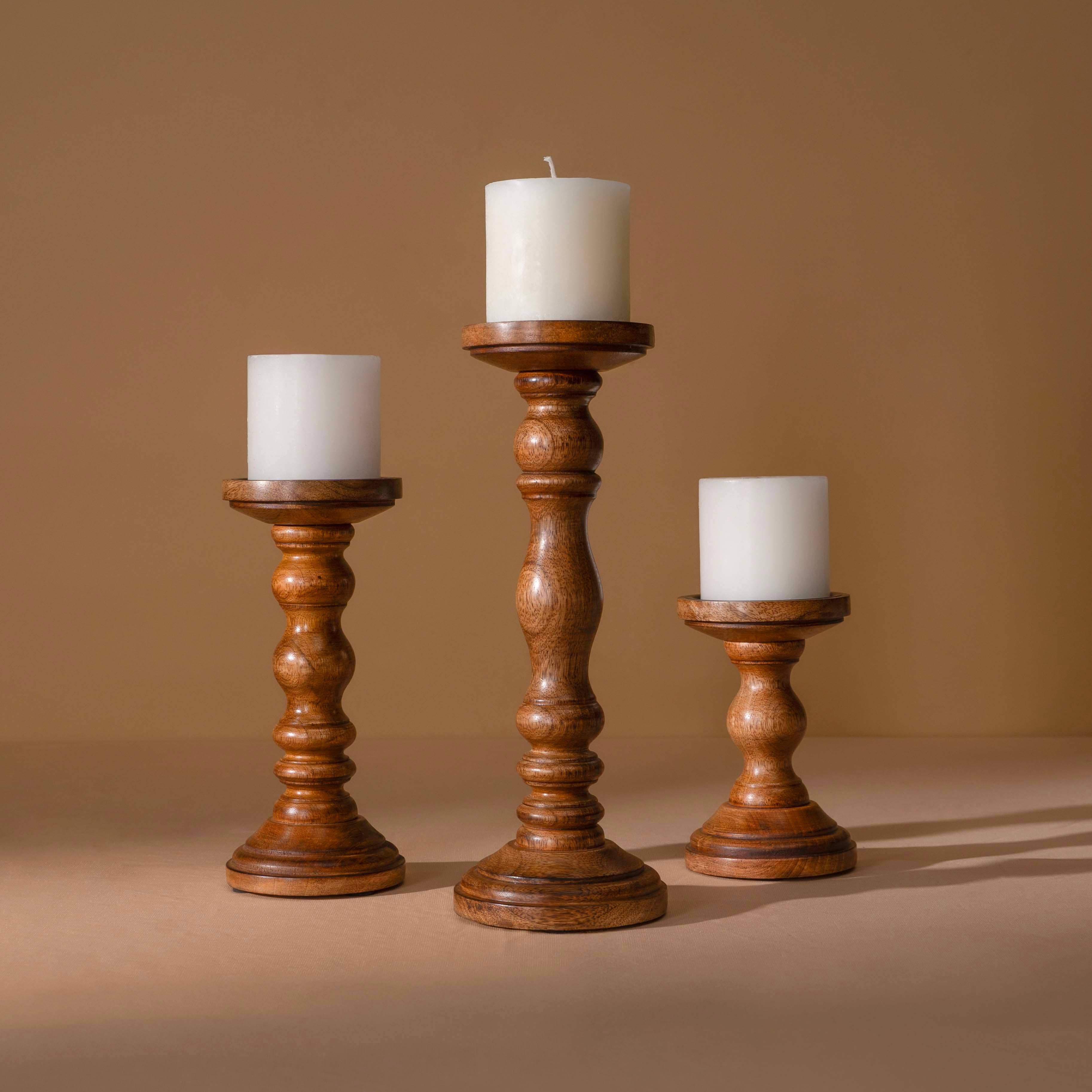 LuxeDesigns Co LLC - Wholesale Candle Holder - Wooden Candle Holders for Tall Pillar Candles Set of 3