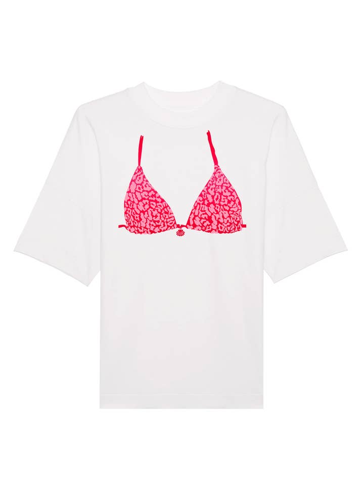 White Crewneck Limited T-shirt Leopard Bikini Red for wholesale on Faire