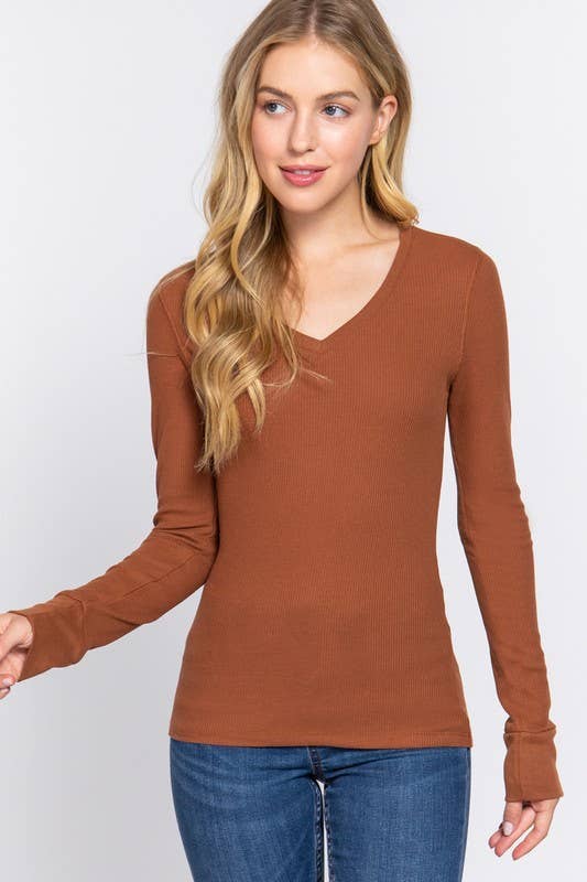 Vanilla Monkey - Wholesale Knit Top - Women's - Long Sleeve V-neck Thermal Knit Top1