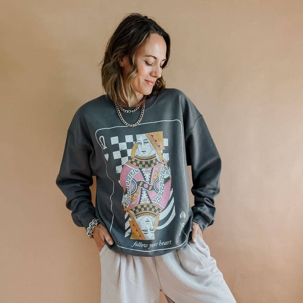 Charcoal Queen of Hearts Sweatshirt for wholesale on Faire3