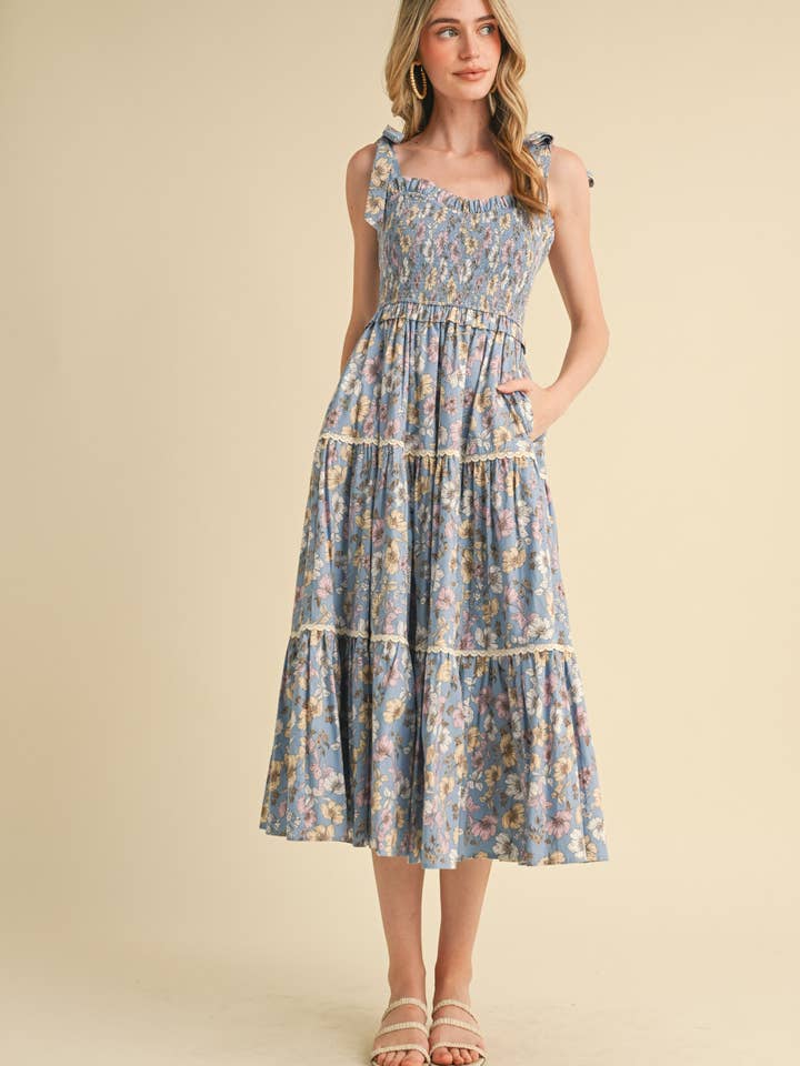 &MERCI - Vente Robe – femme - ROBE MIDI À VOLANTS EN DENTELLE FLORALE MDR385220