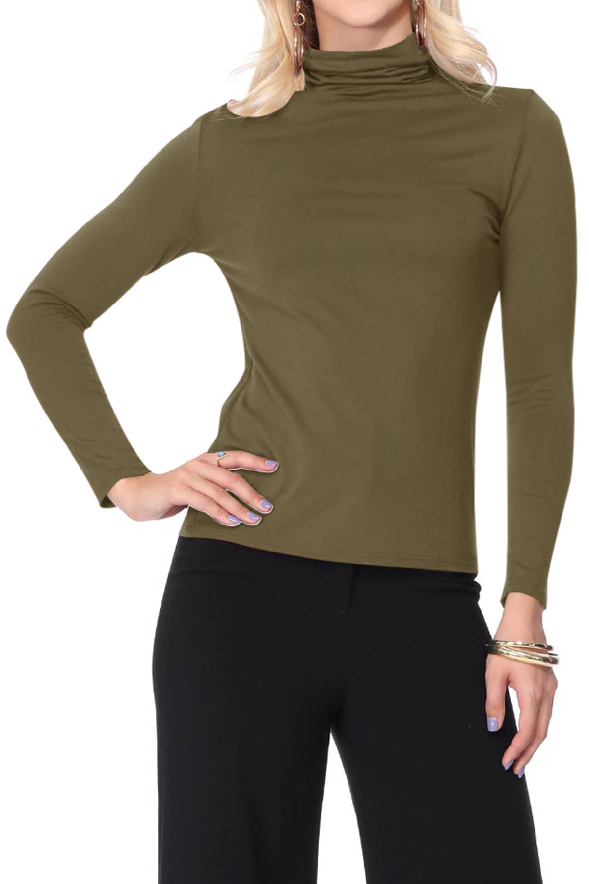 MOA COLLECTION - Wholesale Knit Top - Women's - Solid Color Lightweight Mock Neck Turtleneck Sweater Top11