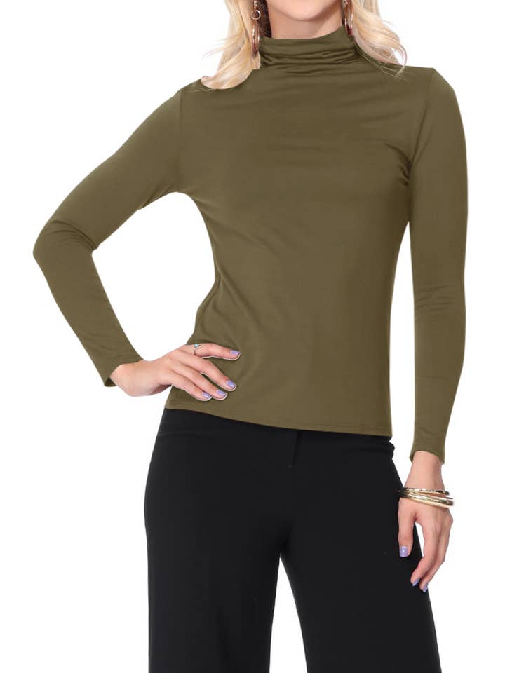 MOA COLLECTION - Wholesale Knit top – Women's - Solid Color Lightweight Mock Neck Turtleneck Sweater Top11