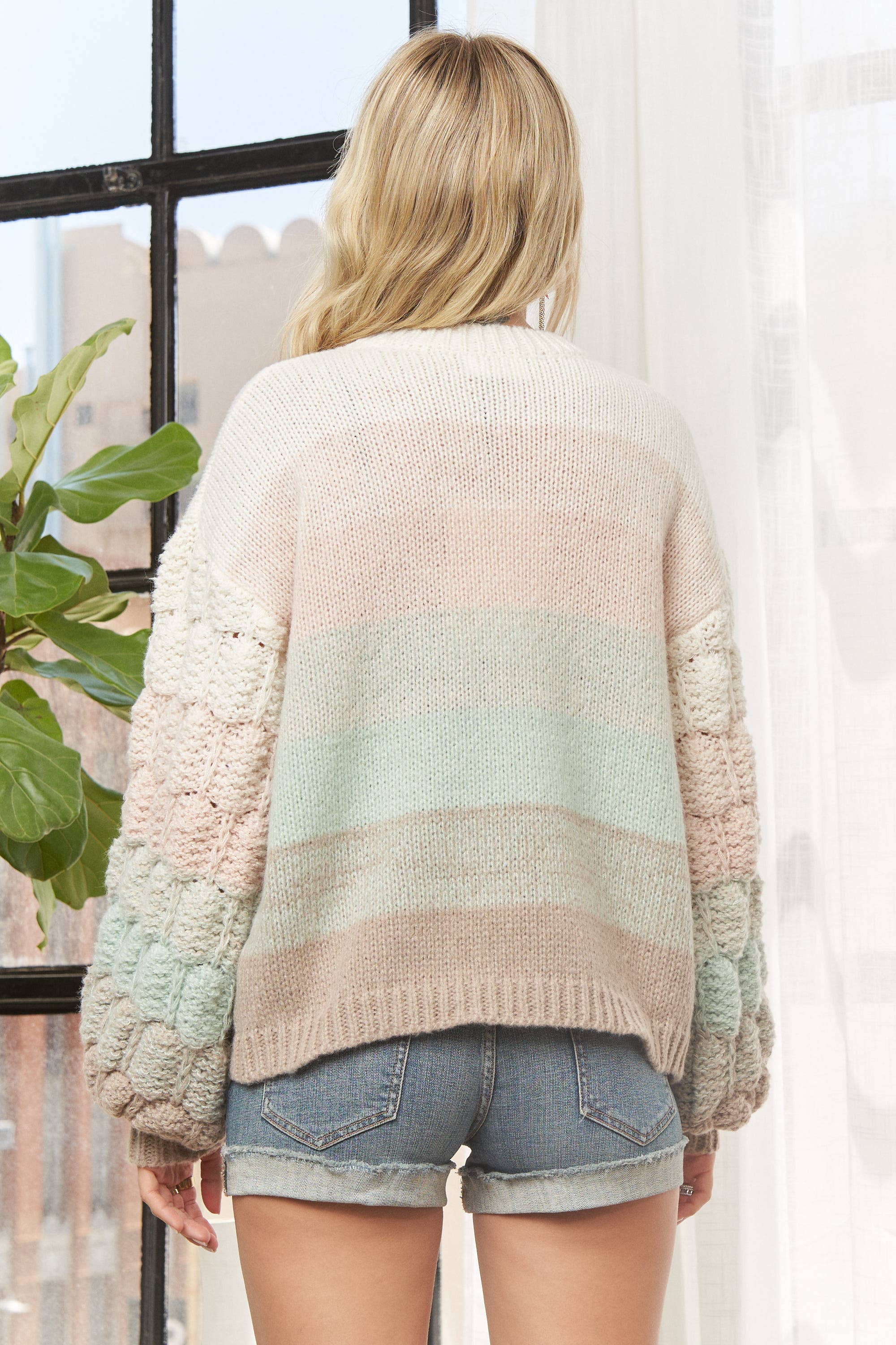 ADORA LA - Wholesale Knit Sweater - Women's - CESW3600 - PUFF SLEEVE OMBRE SWEATER TOP15