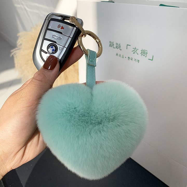 FurDecoration – wholesale Keychain – Women's – Rex Rabbit Hair Heart-Shaped Key Chain Bag Accessory5
