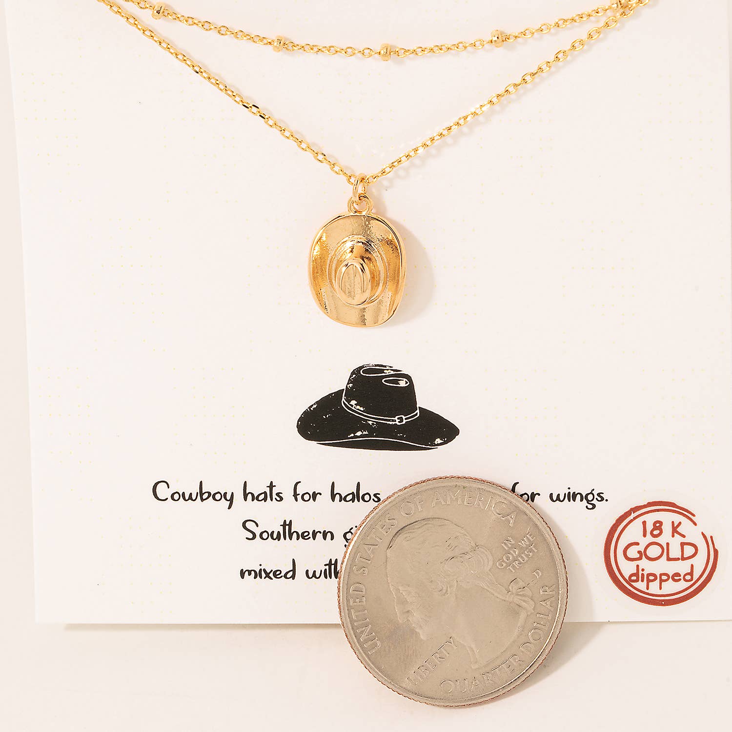 Fame Accessories – wholesale Link & chain necklace – Gold Dipped Cowboy Hat Pendant Layered Necklace1