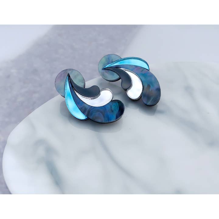 Psychedelic Wave Statement Studs in Lunar for wholesale by Rosa Pietsch