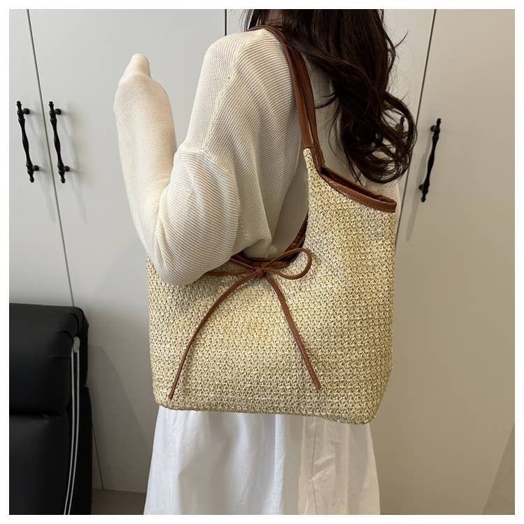 UNISHE - Wholesale Tote Bag - Women's - Vacation Straw Large Capacity Beach Bow Tote Bag ZK30314